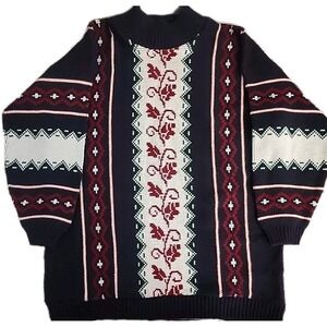 Vintage 80s 90s Clifton Place Cosby Black Red Fair Isle Nordic Ski Snow Retro XL